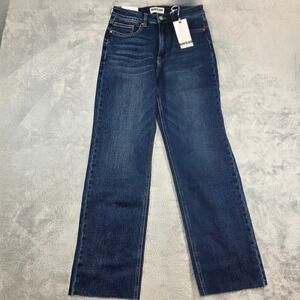 Bayeas Women 28 Dark Wash Blue Jeans High Rise Ankle Straight Leg Raw Hem